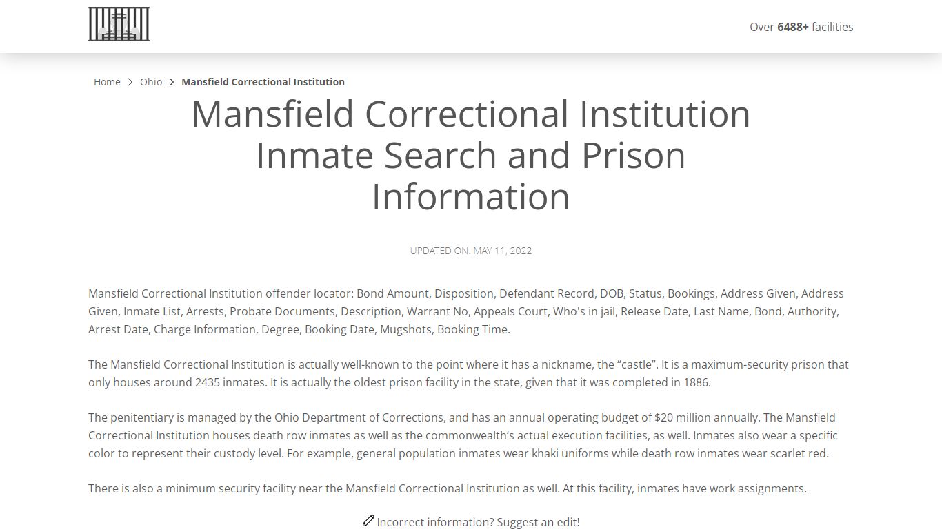 Mansfield Correctional Institution Inmate Search ...