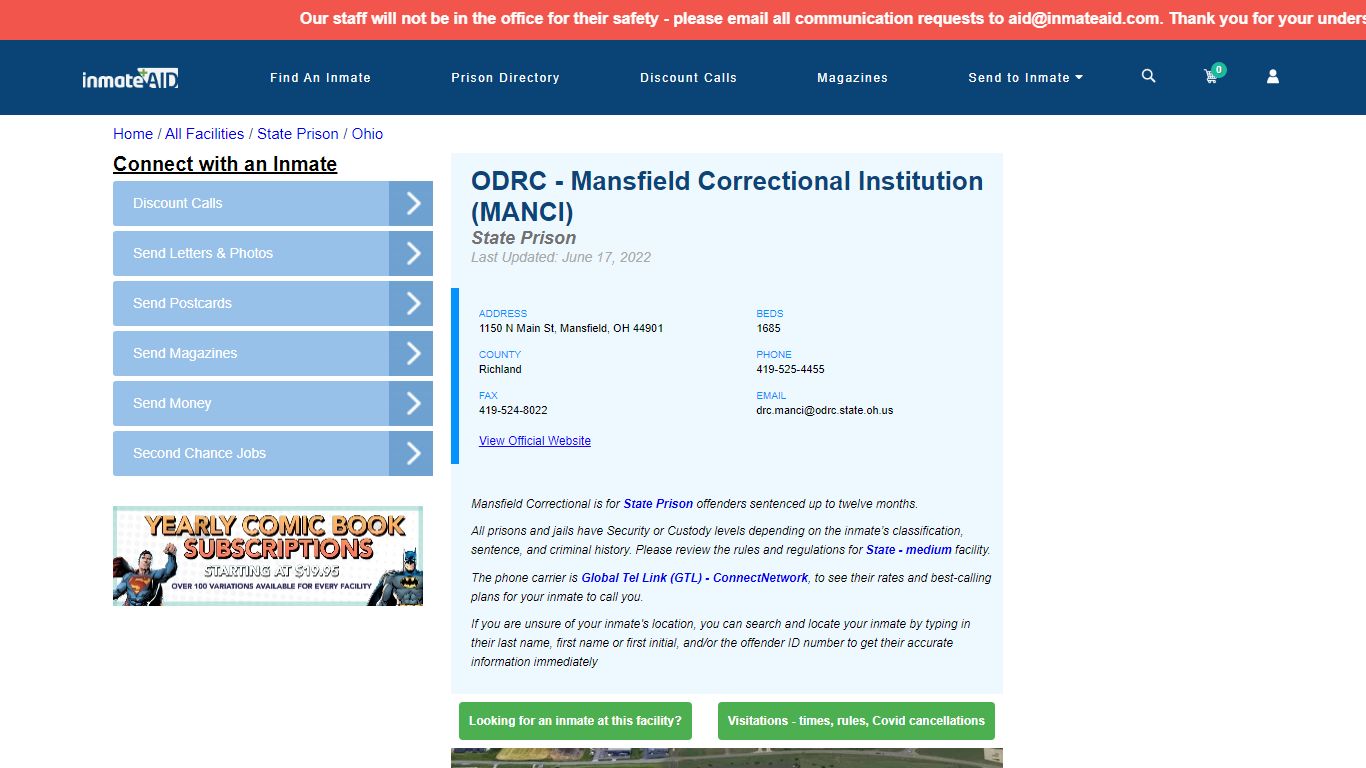 ODRC - Mansfield Correctional Institution (MANCI) & Inmate ...